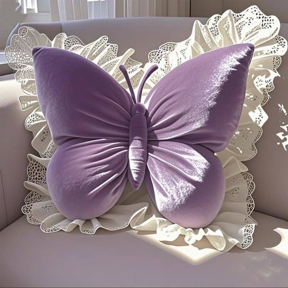 XUKPO Butterfly Throw Pillow - 3D Plush Decorative Pillow Cushion for Sofa Bedroom and Home Decoration(Purple)