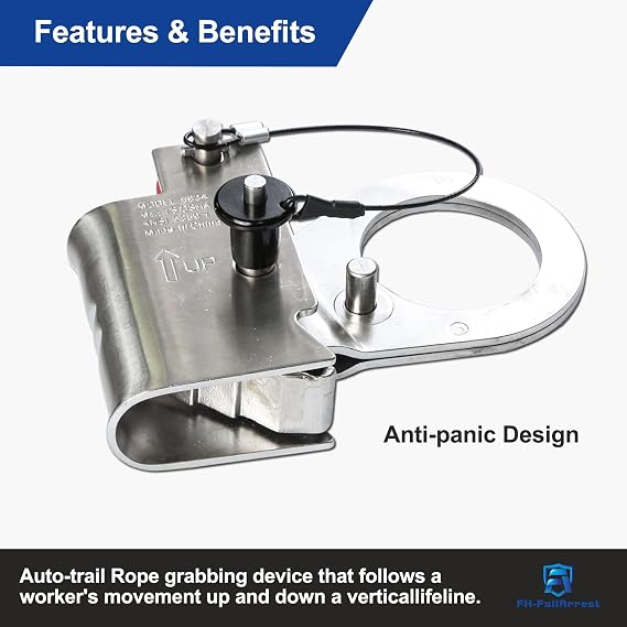 Fall Protection Automatic Energy Absorbing Rope Grab,Used with 5/8 - 3/4 Lifeline Rope, for Construction,Comply to ANSI/OSHA