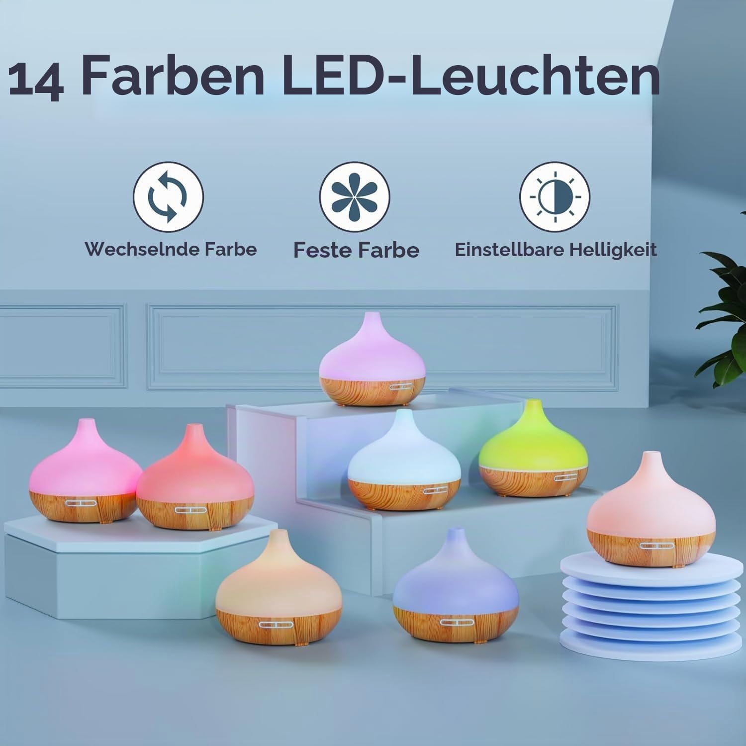 Aroma Diffuser Set für ätherische Öle 500ml Fernbedienung 14 LED Farben 4 Timer Einstellungen Raumduft Ideal für Entspannung, Wellness & Aromatherapie
