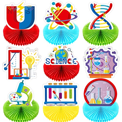 Epakh 9 Pcs Science Party Decorations Science Lab Themed Honeycomb Centerpieces Party 3D Table Decorations Table Toppers for Science Party Favors Chemistry Party Supplies Lab Week Decorations