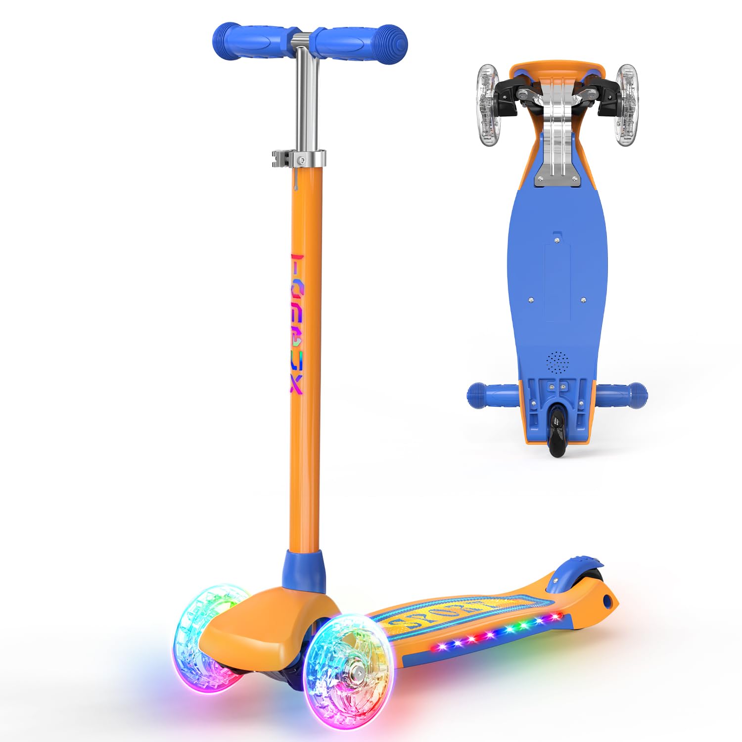 TONBUX Foldable 3 Wheel Scooter for Kids，Age 3-8 Kick Scooter with Adjustable Height Handlebars (65–80 cm) ，Extra-Wide & Non-Slip Deck，Light Up Wheels&Lean to Steer Scooter for Toddlers Girls Boys