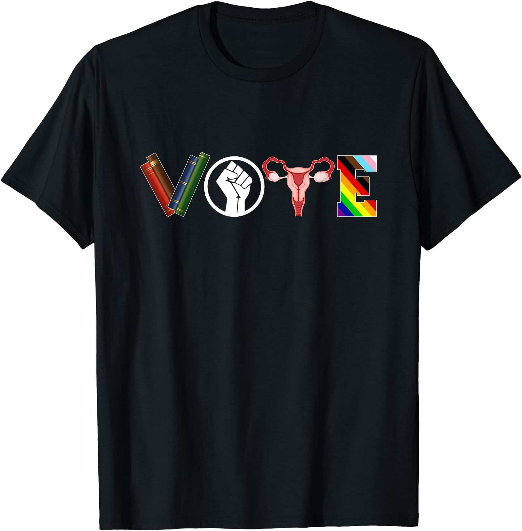 Vote - Books Fist Ovaries LGBTQ Funny T-Shirt