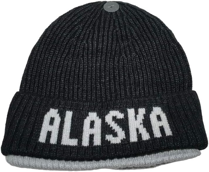 Robin Ruth Alaska Beanie Hat Quality Soft Grey Writting on Charcoal