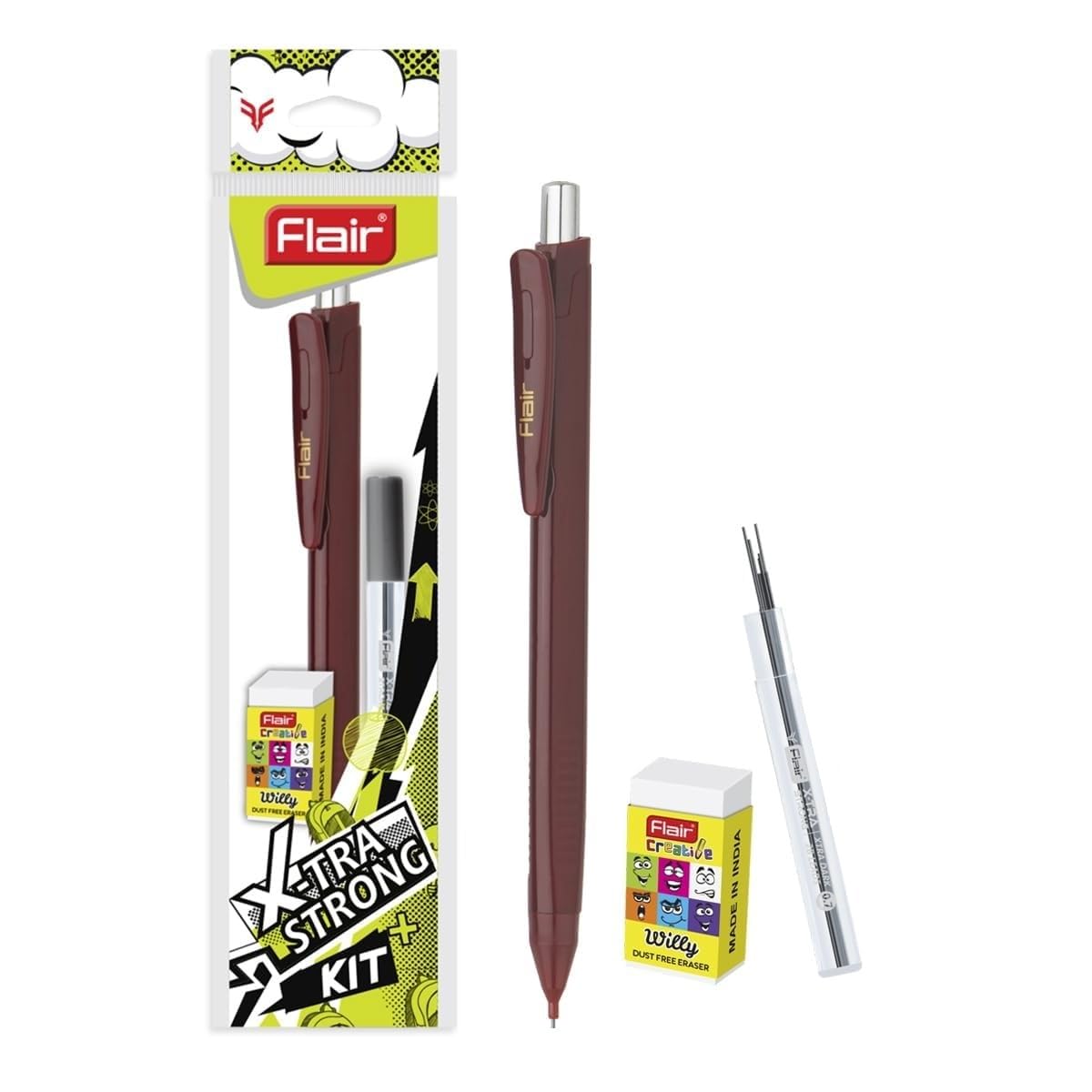 FLAIR Creative Series X-tra Strong 0,7 mm Druckbleistift-Set | Druckmechanik mit ergonomischem Griff | Non-Stop automatisches Schreiben | Inklusive Radiergummi & Mine im Inneren | 5 Stück