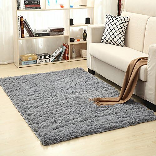 RAFINE Soft Fluffy, Anti-Skid Square Shaggy High Pile Microfibre Carpet (Platinum, 40 x 60 cm)
