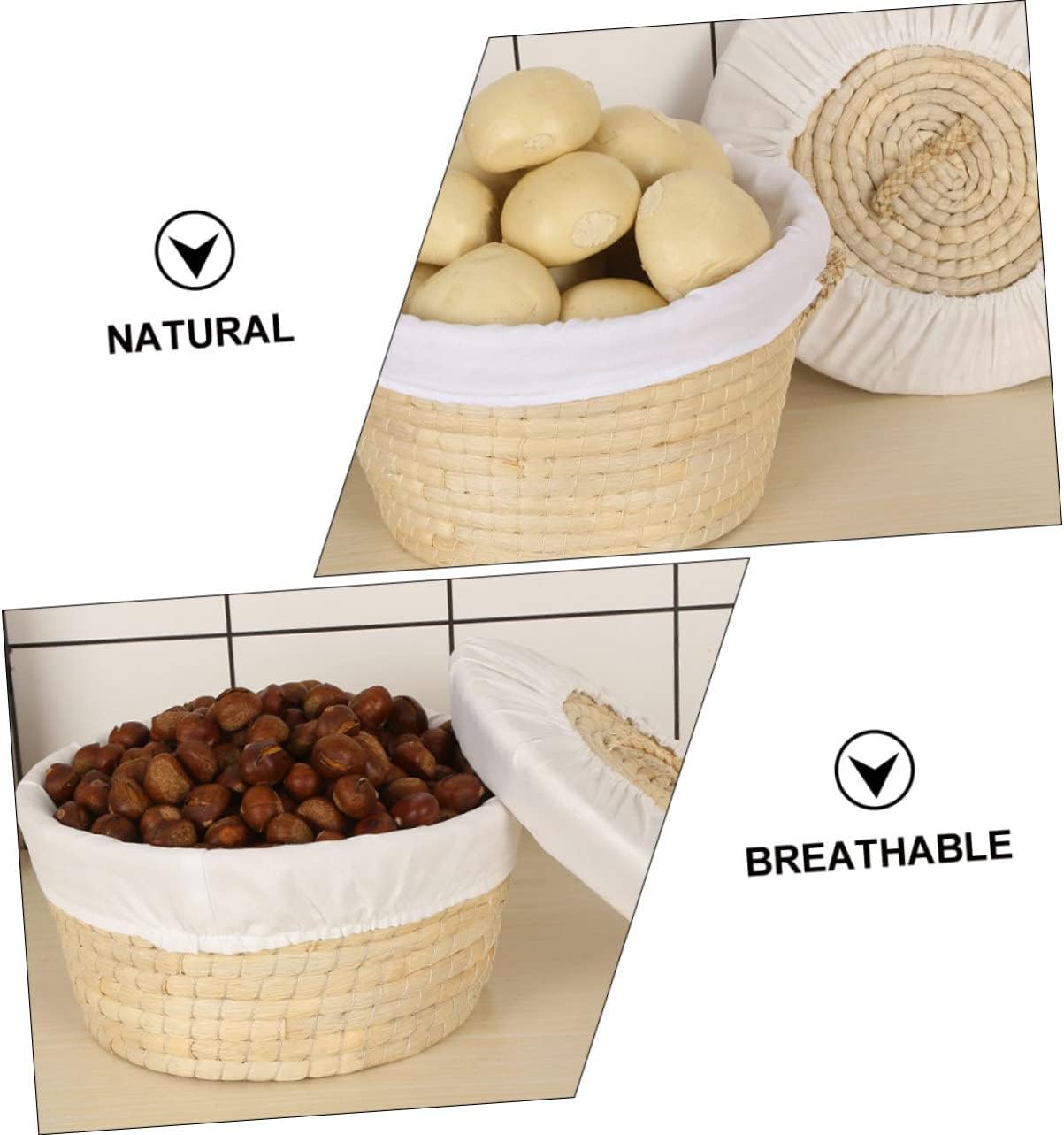 1pc Woven Storage Basket for Breads Eggs and Steamed Buns Hand Woven Corn Design Safe for Boys and Girls and Pets for Kitchen Organization Beige