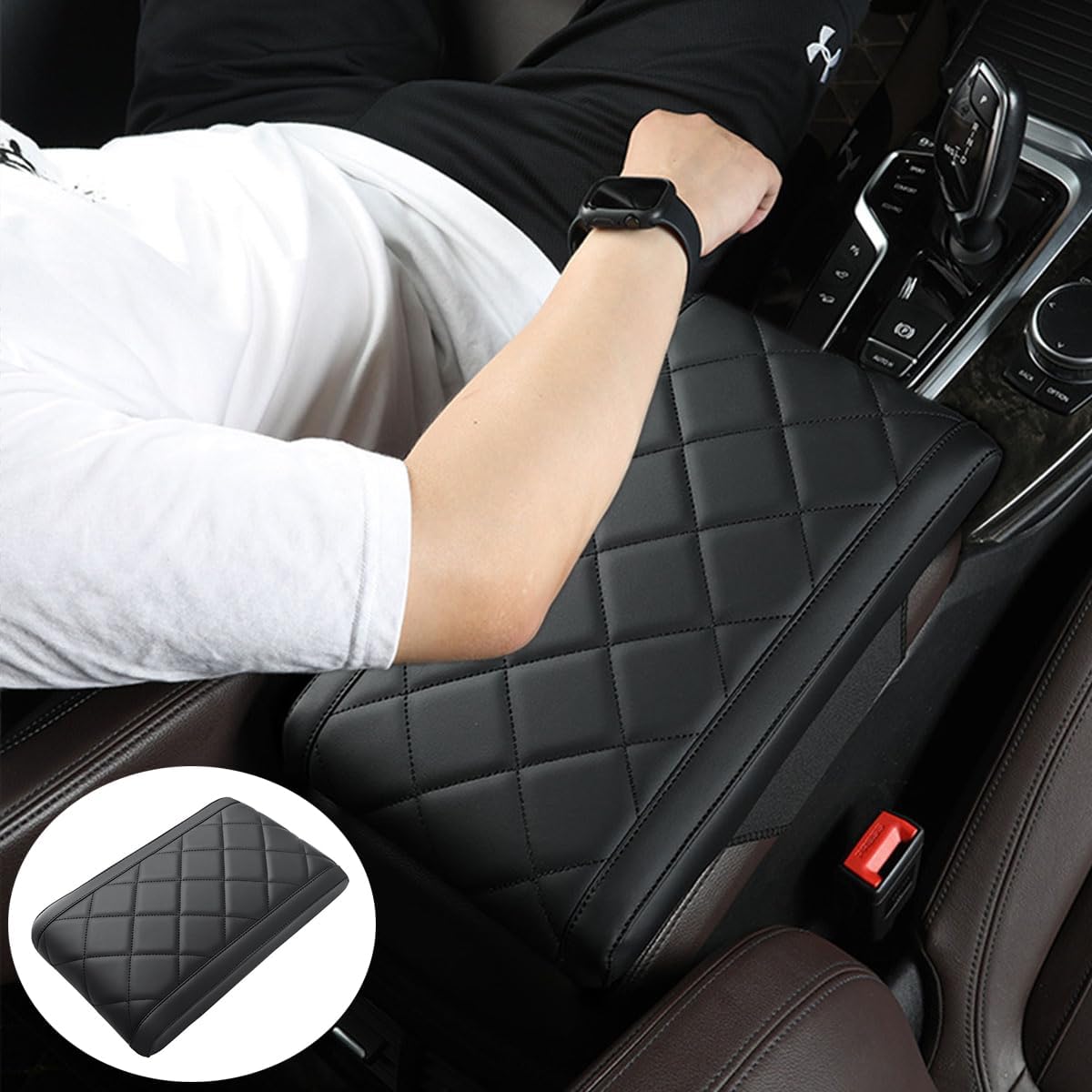 Upgrade Car Console Armrest Pad with Storage Pocket,Comfortable Memory Foam Car Armrest Cushion,Premium PU Leather Car Armrest Cover,Universal Fit for Most Vehicles,Car Accessories(Black)