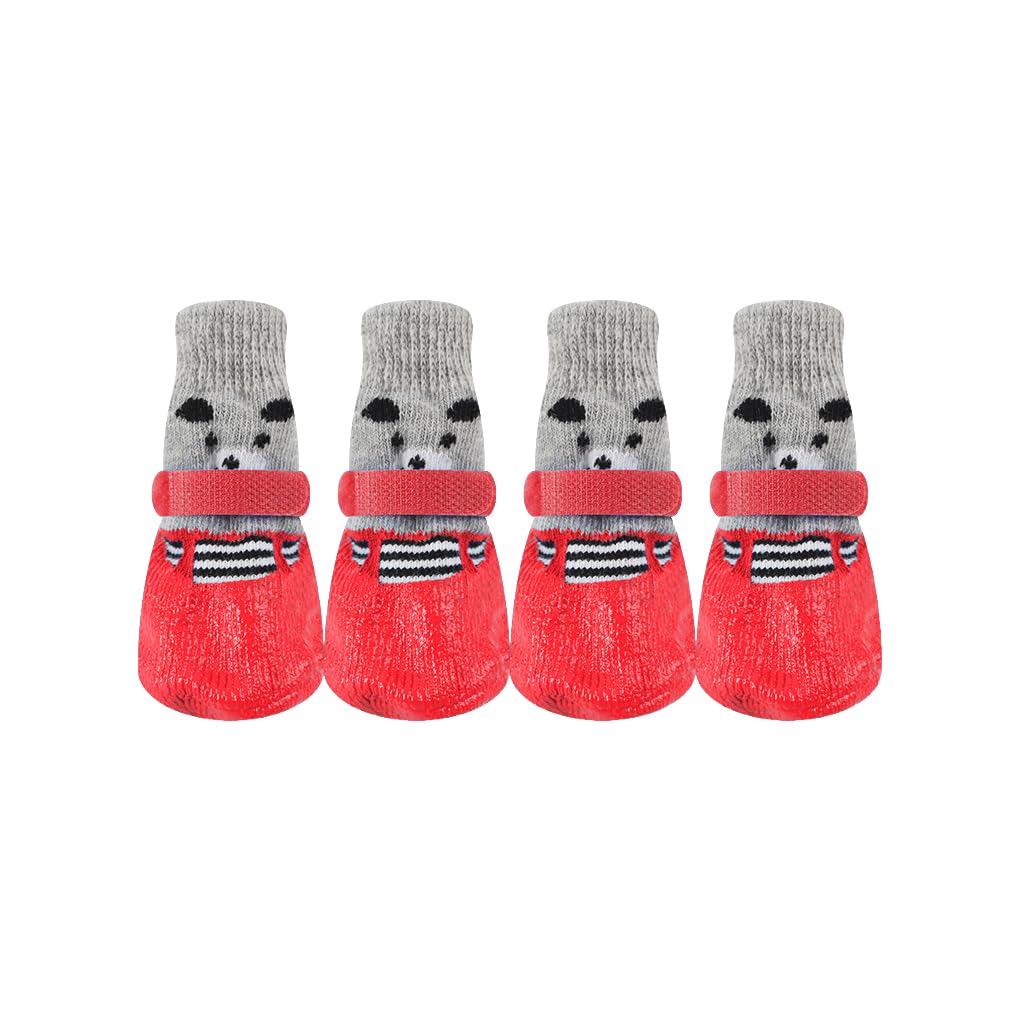 Lot de 10 chaussures de pluie et de neige chaudes pour animal de compagnie avec semelle en caoutchouc et couvre-pattes, chaussures épaisses pour petit chien, rouge, taille L