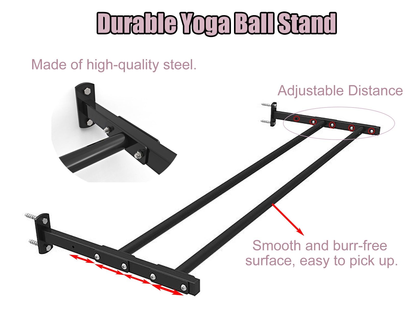 Soporte Estera Yoga Ajustable con Soporte para Pelota de Estabilidad, Metal Sostiene Diferentes Tamaños, Almacenamiento Incluido