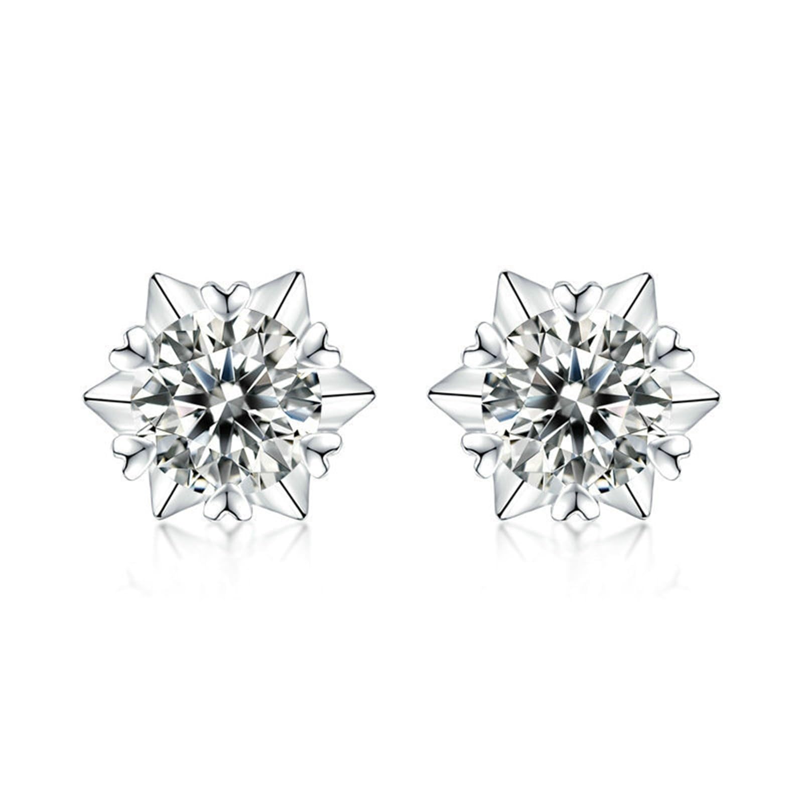 Kolczyki sztyfty białe złoto 750 585 375 damskie kolczyki damskie proste płatki śniegu z okrągłym Moissanite 1 ct kolczyki na sztyfcie prawdziwa biżuteria na wesele dla panny młodej, białe