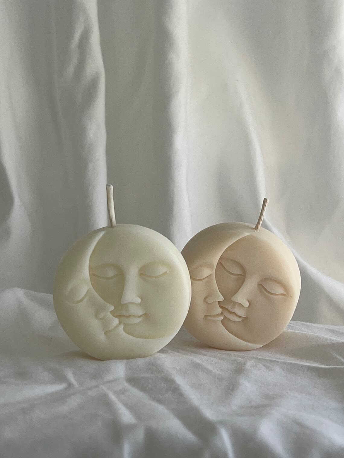 Sun and Moon Shaped Candles - Aesthetic Candle Decorative Soy Scented Art White Witchy Face for Yoga Birthday Christmas Home Decor Bedroom Bathroom Wedding Gifts (2Pcs White)