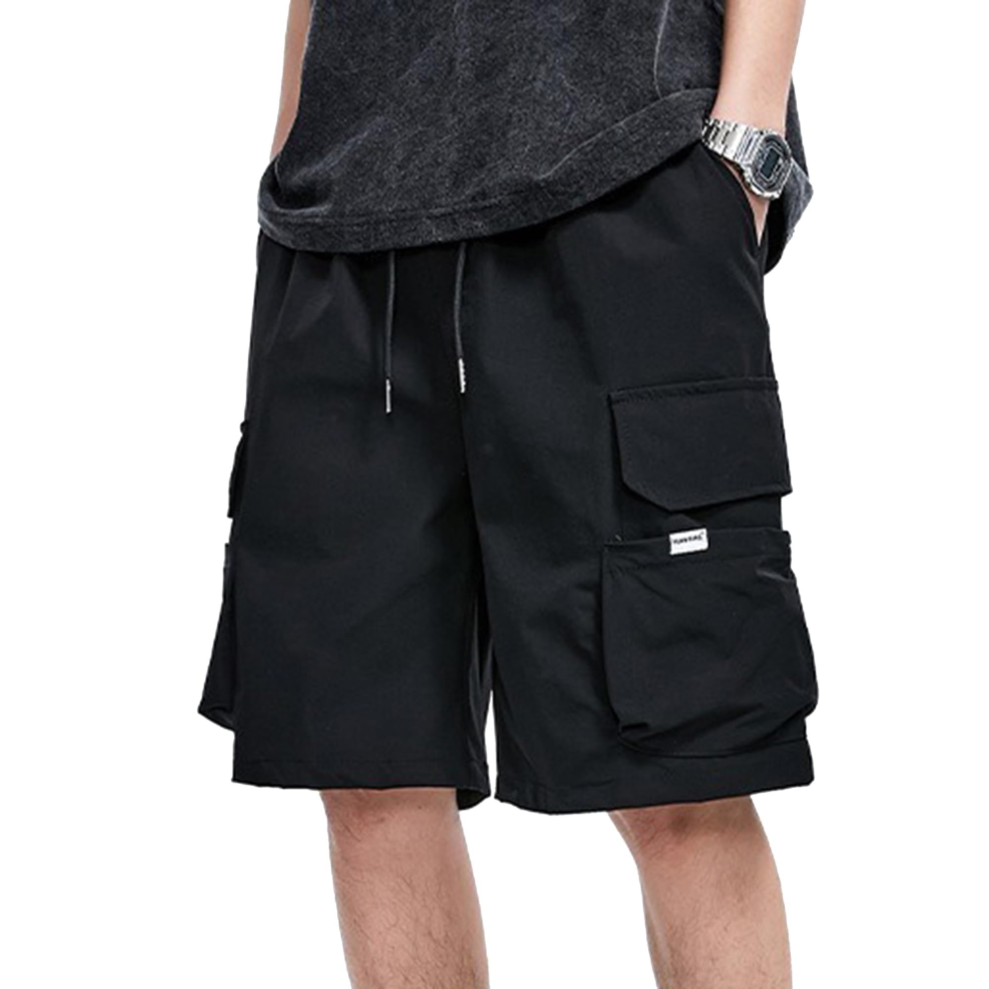 XYXIONGMAO Men's Joggers Techwear Black Hip Hop Cargo Shorts Streetwear Sweatpants Cargo Pants for Men(Black,XL)