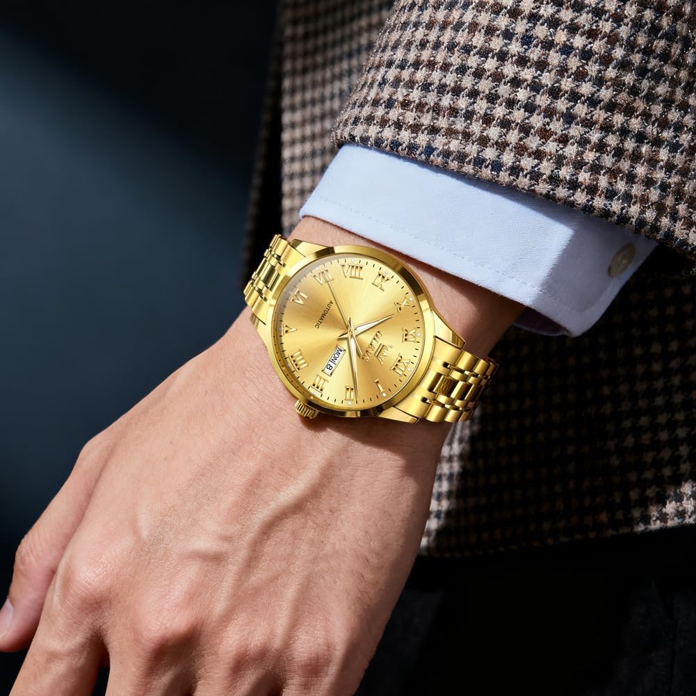 OLEVS Automatic Mens Watches Self Winding Mechanical Business Luxury Dress Wrist Watch Stainless Steel Waterproof Luminous Day Date - Image 5