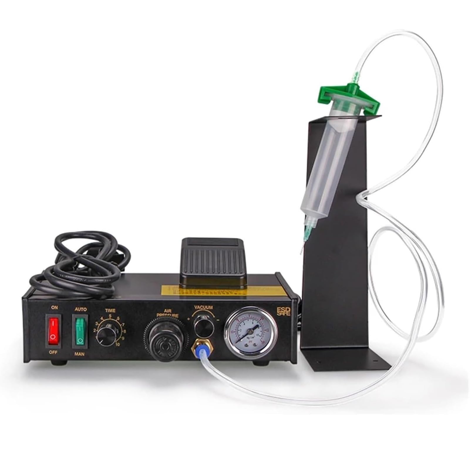 Dispensador de pegamento neumático, controlador de pegamento de soldadura, con pedal e interruptor manual, título mínimo de 0,01 ml, tiempo de 1 a 30 segundos, adecuado para óptica, joyería