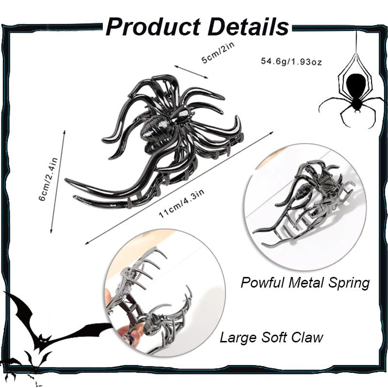 Miniatura 2 de Pinzas de metal para el cabello de Halloween, pinzas de tiburón araña, lindo soporte para cola de caballo, pinzas para el cabello de Halloween,