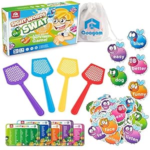 Coogam Sight Words Swat Game with 400 Fry Site Words and 4 Fly Swatters Set, Dolch Word List Phonics, Literacy Learning…