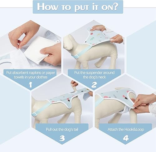 Miniatura 4 de Bragas sanitarias para perros, pañales reutilizables y lavables para perros con tirantes, ropa interior fisiológica transpirable para perros con