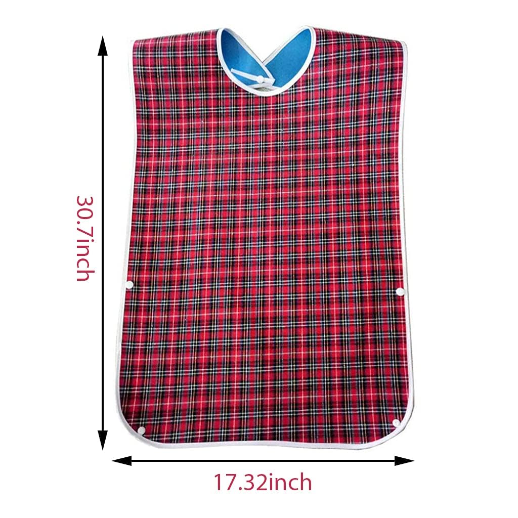 CUREPACK Adults Bibs Dining Bibs Washable Bibs for Elderly and Disabled, Leakproof and Reusable - Checkered Pattern (Dark Blue) - Image 9 thumbnail