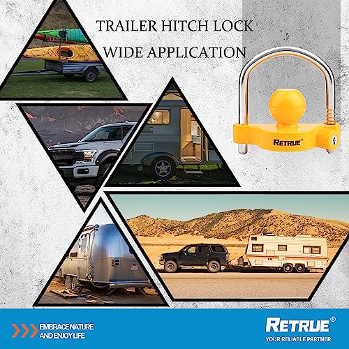 Image of RETRUE Universal Coupler Lock Trailer Locks Ball Hitch Trailer Hitch Lock Adjustable Security Heavy-Duty Steel Fits 1-7 /8 Inch, 2 Inch, 2-5 /16 Inch Couplers (Pack of 2)