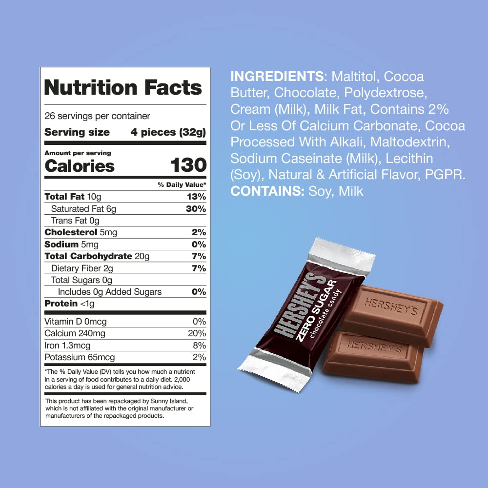 HERSHEY’S Barras de caramelo de chocolate con leche cero azúcar