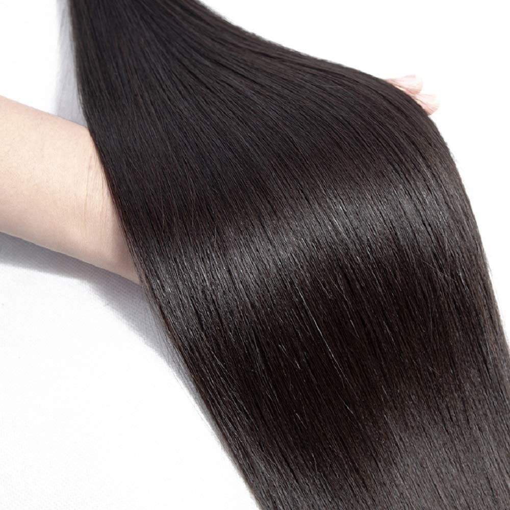 Cheveux Humains Straight Human Hair Bundles 1B Natural Black Human Hair Extensions Echthaar Tressen Double Weft Unprocessed Virgin Hair for Woman 1 Bundle 22 Inch