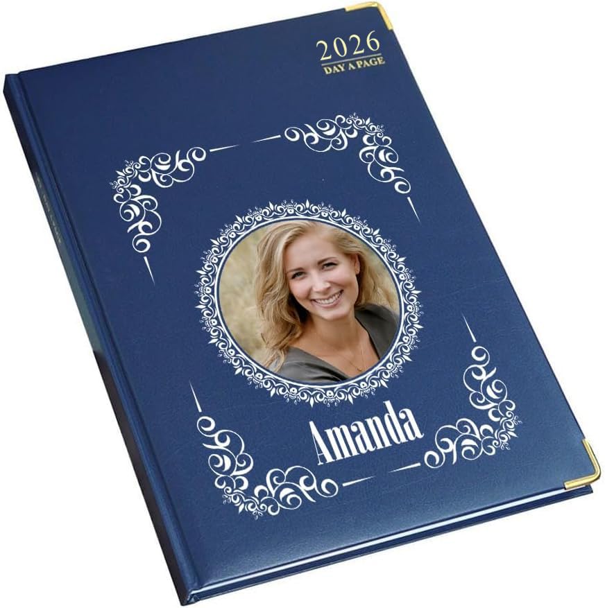 Personalised Diary 2026 Organiser Day a Page Weekly Planner A5 Appointment Book Schedule Year Men Women Business Blue Red Black Round Vintage Frame