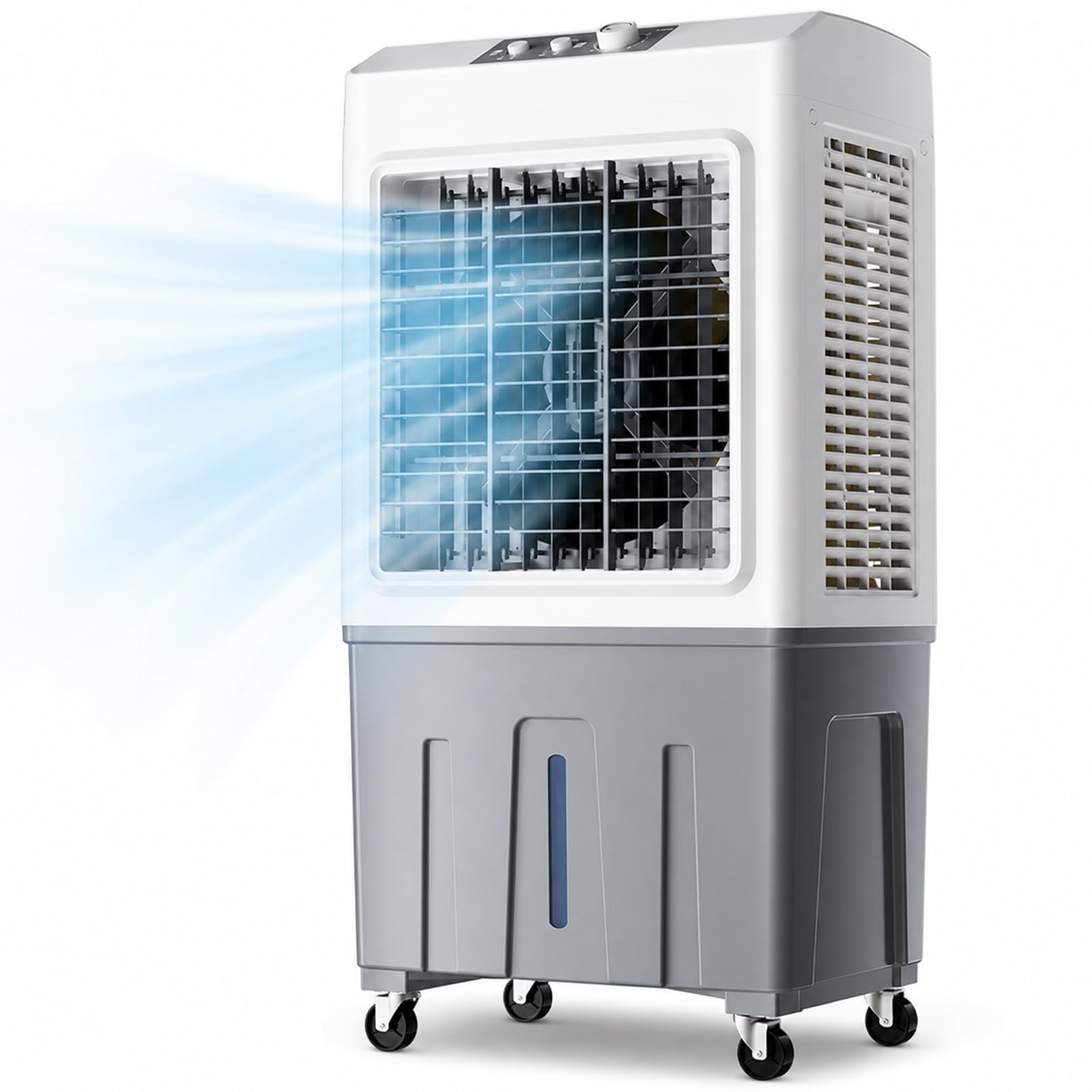 150W Evaporative Swamp Cooler, Portable Water Air Cooler with 60L Tank, 3 Speed & Auto Swing Cooling Fan for Indoor Outdoor Use Up to 50㎡ 50 * 34 * 100cm