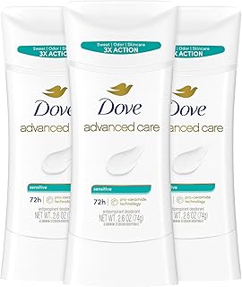 Advanced Care Antiperspirant Deodorant, Sensitive, Unscented 3-Pack – 72 Hours of Odor & All Day Wetness Protection, 2.6 Oz Ea