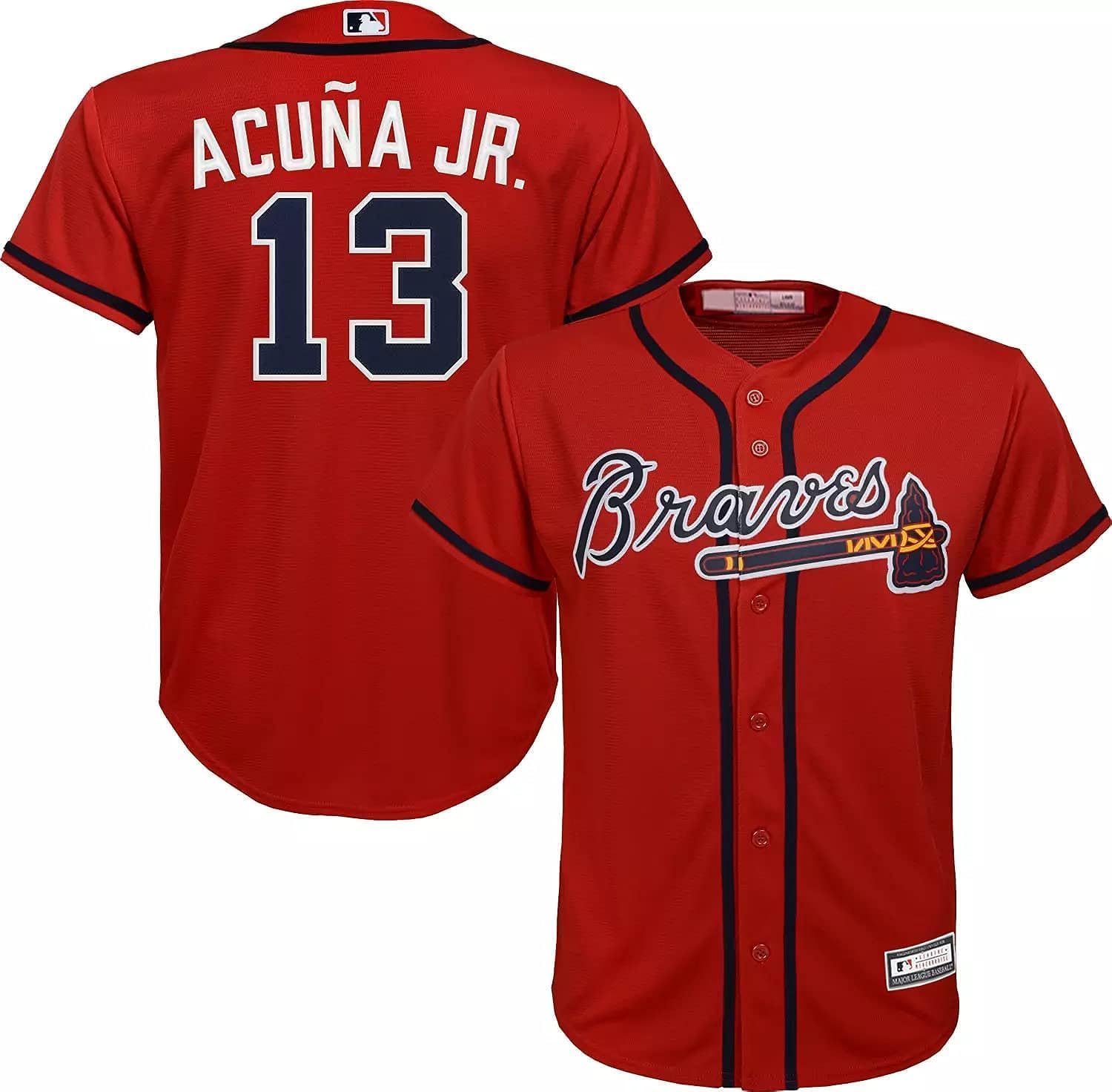 Atlanta Braves Ronald Acuna Jr. Kids Red Alternate Baseball Jersey, Size 4-7