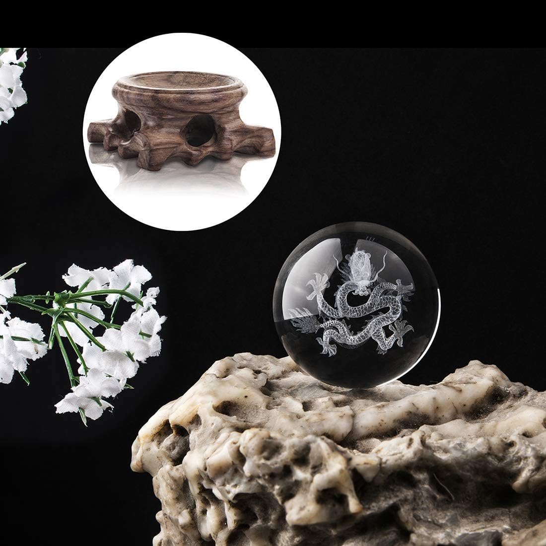 HDCRYSTALGIFTS 3D Inner Carved Dragon Crystal Ball Paperweight 60mm Glass Ball Ornament Lucky Sphere for Birthday Gift with Wooden Base - Image 6