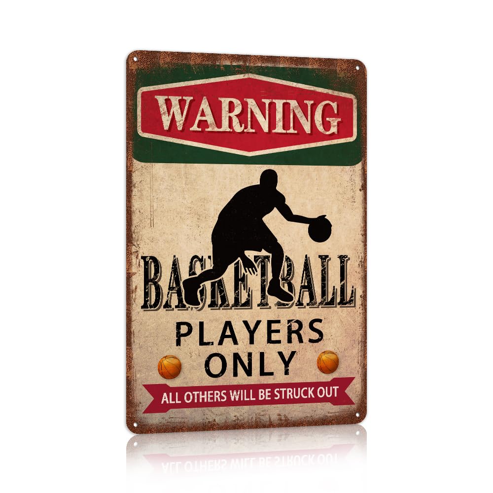 SMAZDFXX Warning Basketball Players Only Basketball Accessories Metal Signs Basketball Decor for Boys Room Sports Tin Signs 12"x16"