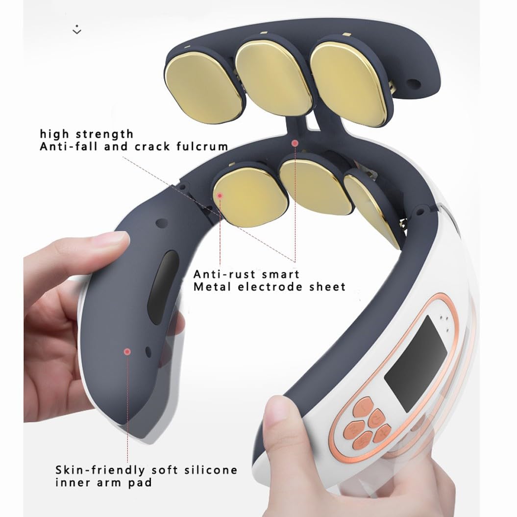 Massaggiatore Collo Elettrico Portatile,Massaggiatore Collo Intelligente,Può essere gestito da remoto,Impulso Elettrico Massaggiatore Cervicale,Regalo per Uomo Donna A