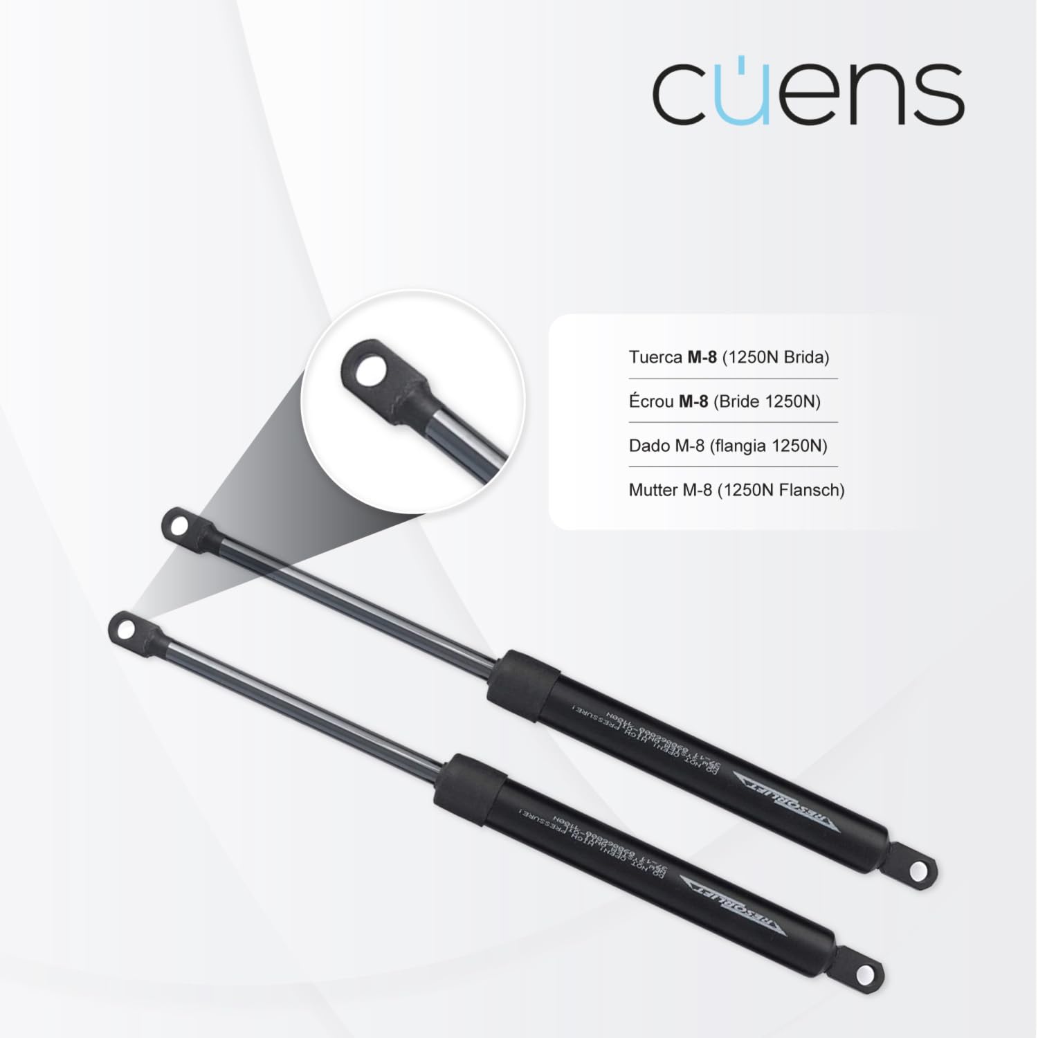 Juego de 2 amortiguadores o Resortes de Gas para canapés de 1150N - Brida M-8 - Ideal para canapés de 135cm - Cuens