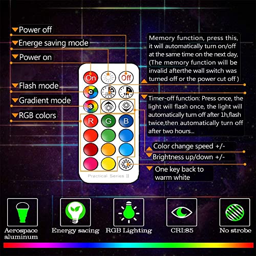 Unisun E14 led-gloeilamp met wisselende kleuren, dimbaar, equivalent aan 40 W, 2700 K RGB schroefgloeilampen met afstandsbediening, warmwitte energiebesparende nachtlamp (verpakking van 2 stuks) - Image 7