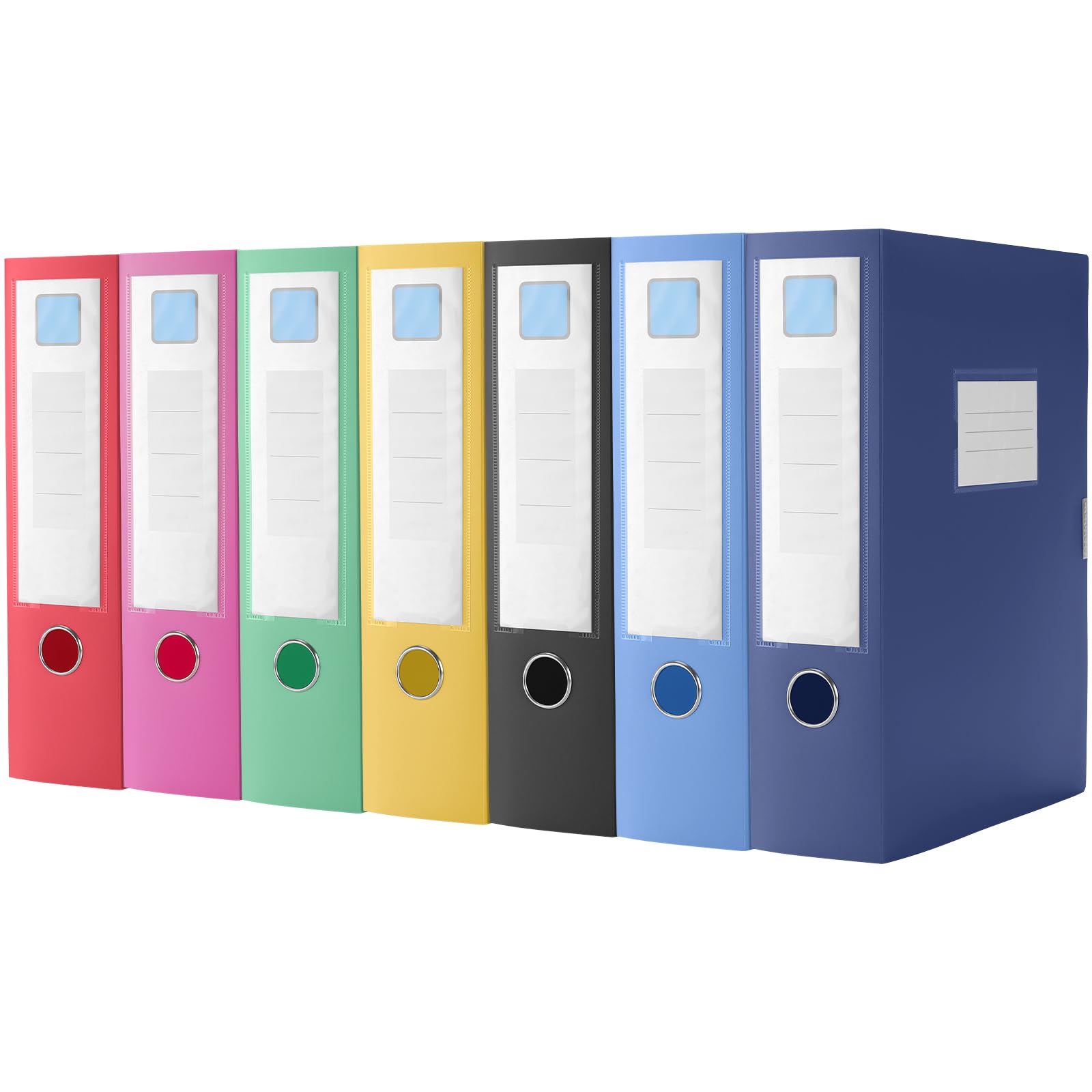 FUNSUEI Lot de 7 classeurs à levier A4 multicolores, 7,5 cm de large, 7 couleurs, boîte à documents A4 en plastique, boîte d'archivage pour bureau
