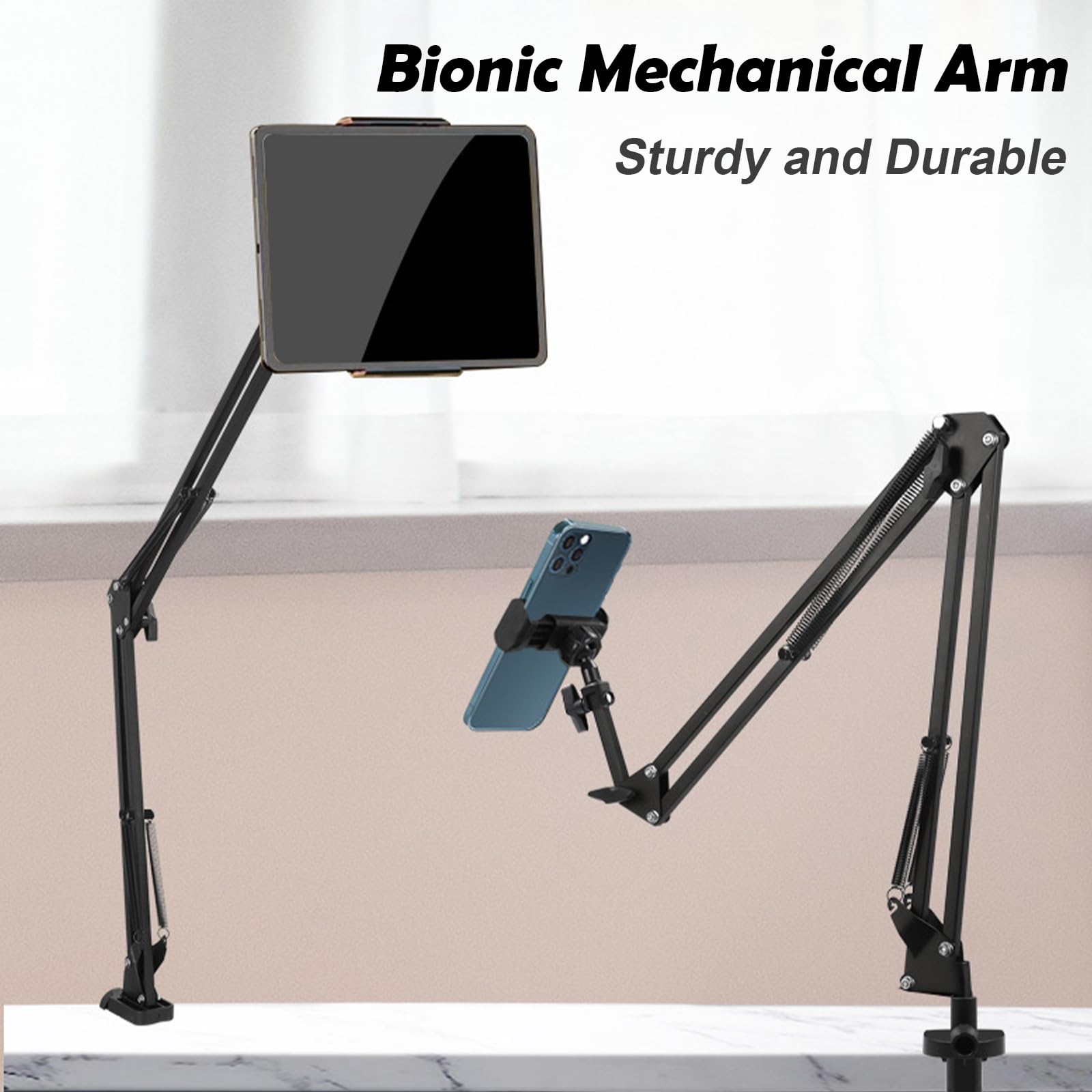Support Telephone Lit, Flexible Long Bras Rotation 360° Réglable, 4,7-12,9 Pouces, Lisez en Position Allongée sans Avoir à Tenir Votre Kindle, Votre Téléphone Portable ou Votre Tablette