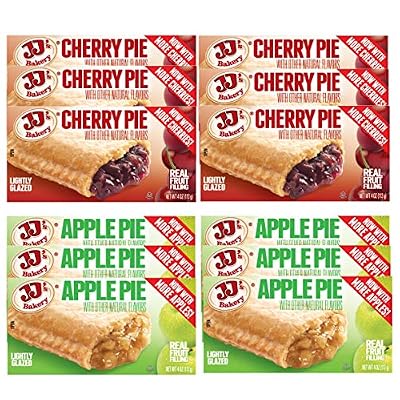 JJ's Bakery Apple & Cherry Pie Variety Snack Pies, Individual Dessert, Fresh-Baked, Nut-Free, Kosher Parve, 4 Oz Each (Pack of 12)