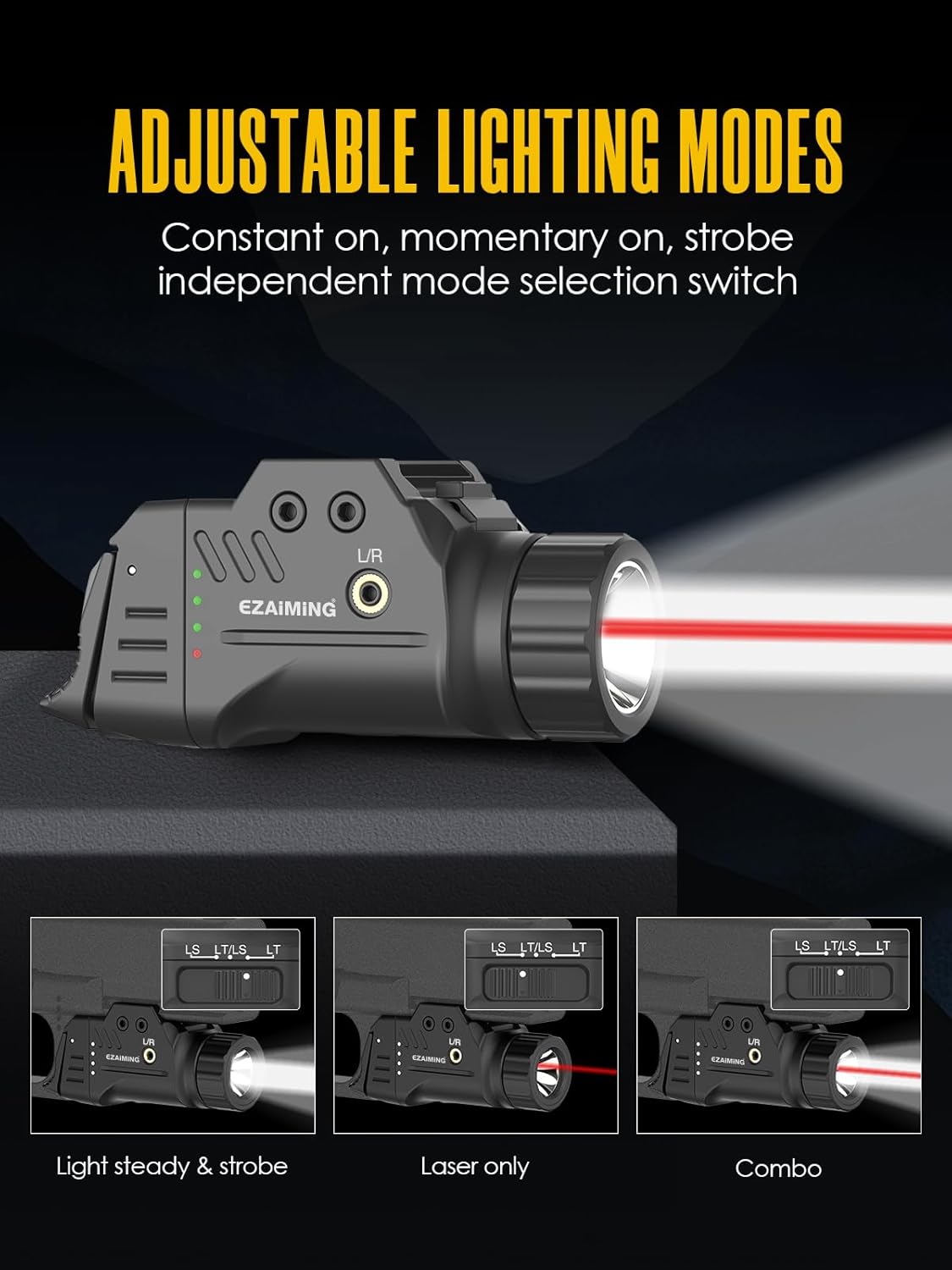 Red Laser Light Combo with Low and High Rear Switchs for Picatinny/GLK Rail