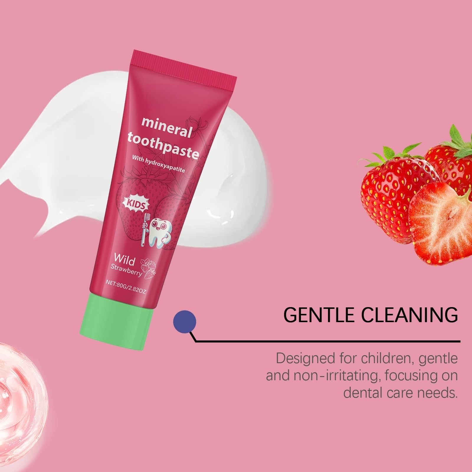 Dentifricio Minerale For Bambini 80g Gusto Fragola: Pulizia Quotidiana Delicata Dei Denti, Salute Delle Gengive, Divertimento Nella Spazzolatura(3PCS)