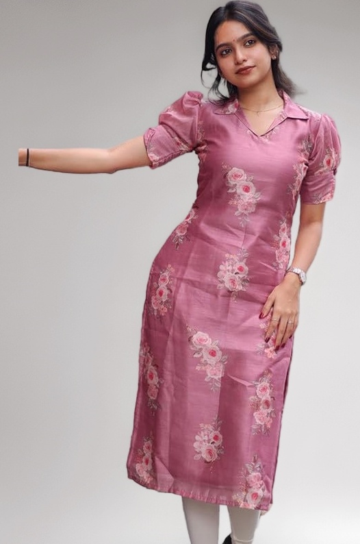 Women's Chanderi Stitched Printed Kurti for Girls Kurta