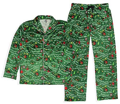 Dr. Seuss How GRINCH Stole Christmas Mens' Tossed Print Notch Collar Sleep Pajama Set4