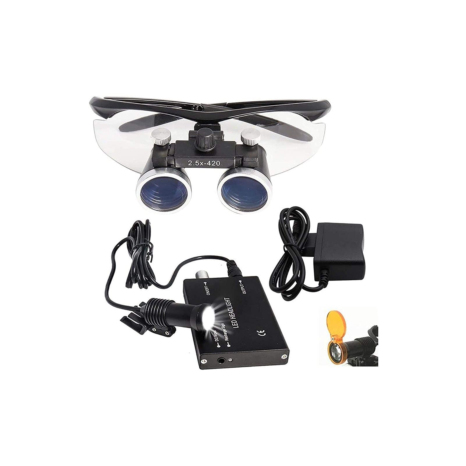 asdchZen Dental Loupes Head Mountlighted Magnifying Glasses Surgical Loupes 3.5X Magnification Dental Loupes Binocular Dental Loupe With Led Head Light Lamp For Dentist