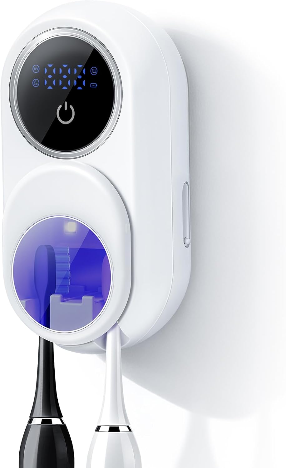 Toothbrush Storage Holder, Wall Mounted Toothbrush Holder with LED Smart Screen Auto-Inductive Cover, 2 Toothbrush Slots Rechargeable Toothbrush Cleaner Case for Bathroom &Travel(White)