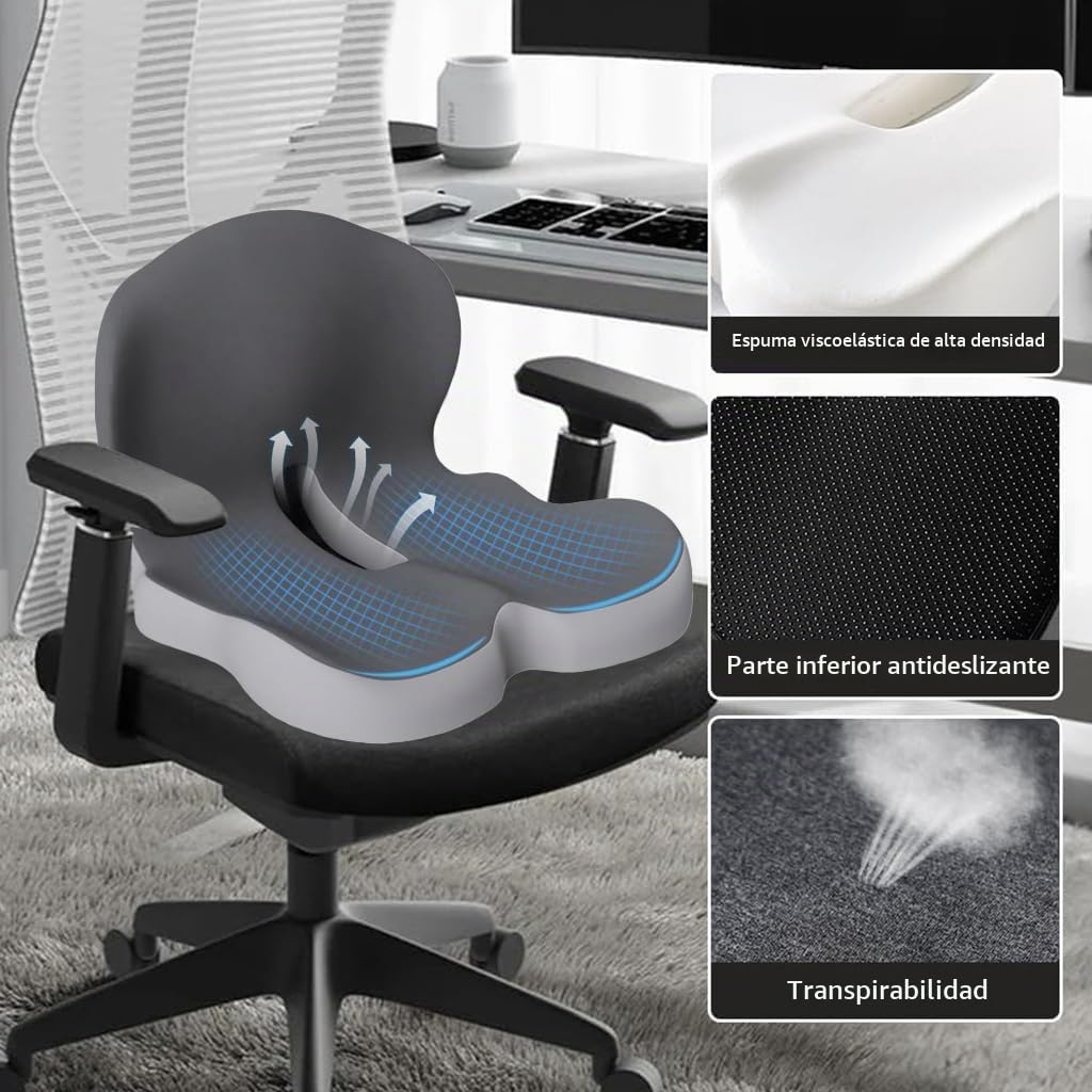 HoldOneLight Cojín ortopédico con respaldo [apoyo lateral y comodidad] cojín para silla de oficina y coche – Ergonómico, cojín de asiento, cojín para coxis (versión original)