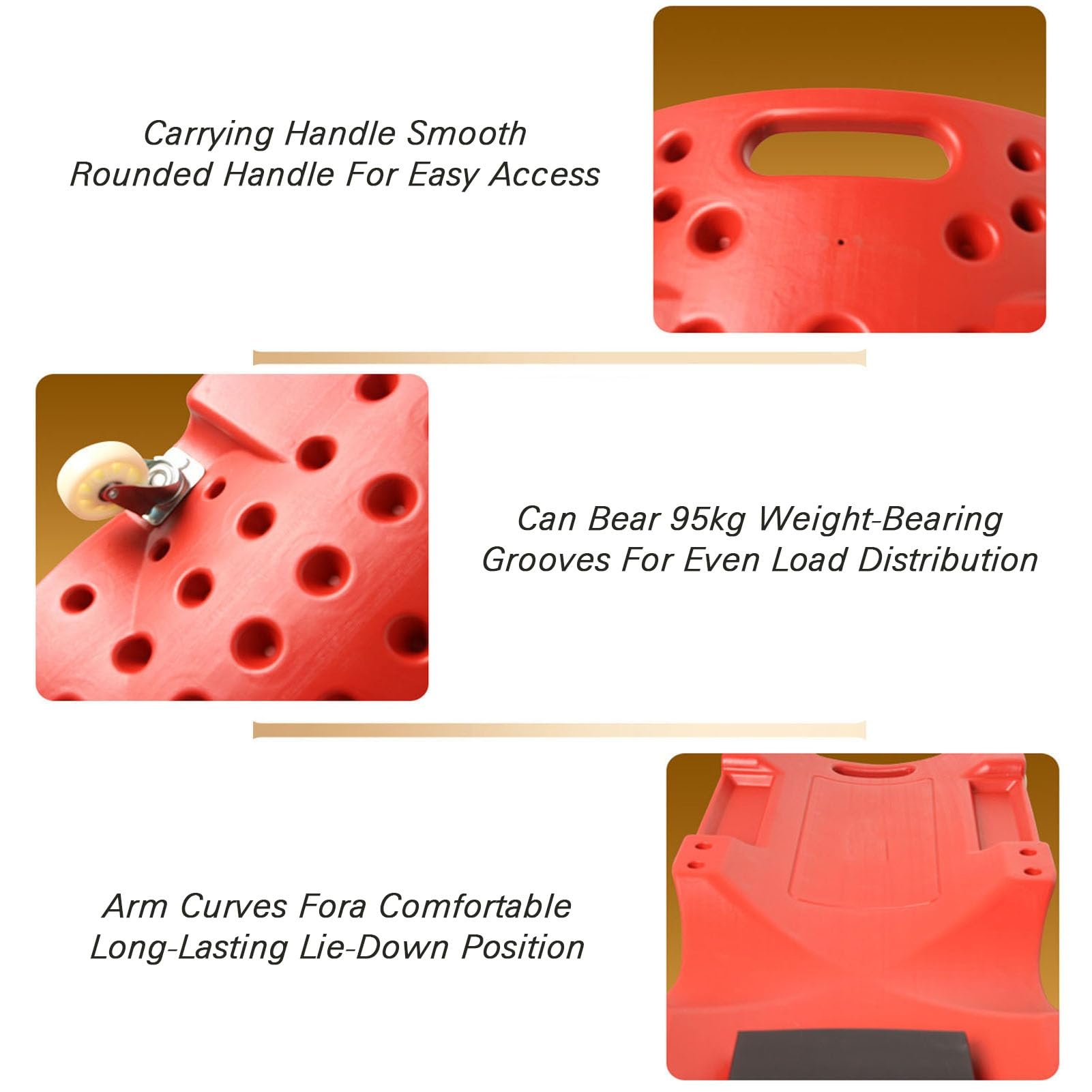 Niskoprofilowe pełzacze z miękkim wyściełanym zagłówkiem, formowane przez rozdmuchiwanie siedzisko garażowe, 6 obrotowych kółek i tacki na narzędzia, nośność 150 kg dla mechanika samochodowego