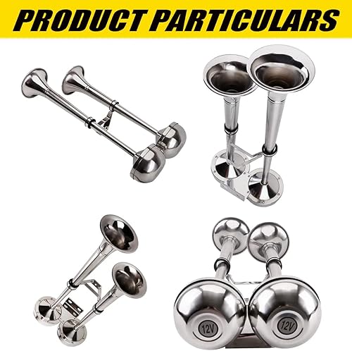 Miniatura 5 de Bocinas de barco de 12 V, cuerno de trompeta de barco marino de acero inoxidable pulido, tono bajo y alto BANHAO con soporte ajustable, bocina de