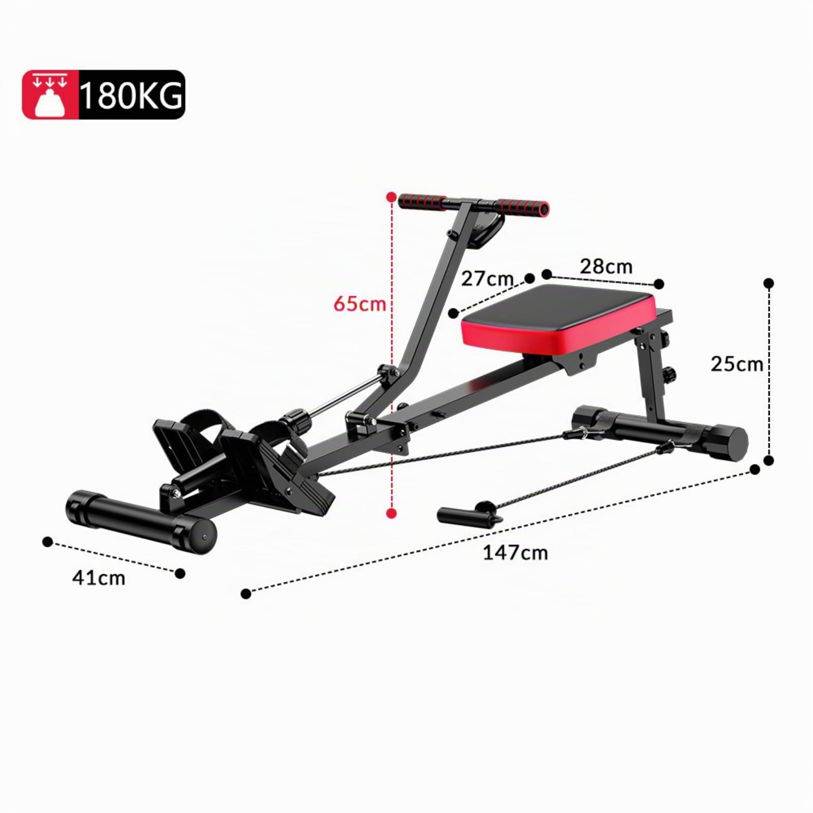 Rameur pour la Maison Hydraulique Rowing Machines, 12 Niveaux de Résistance, Capacité de 180KG, Rameur pour Entraînement Complet Fitnessappareil