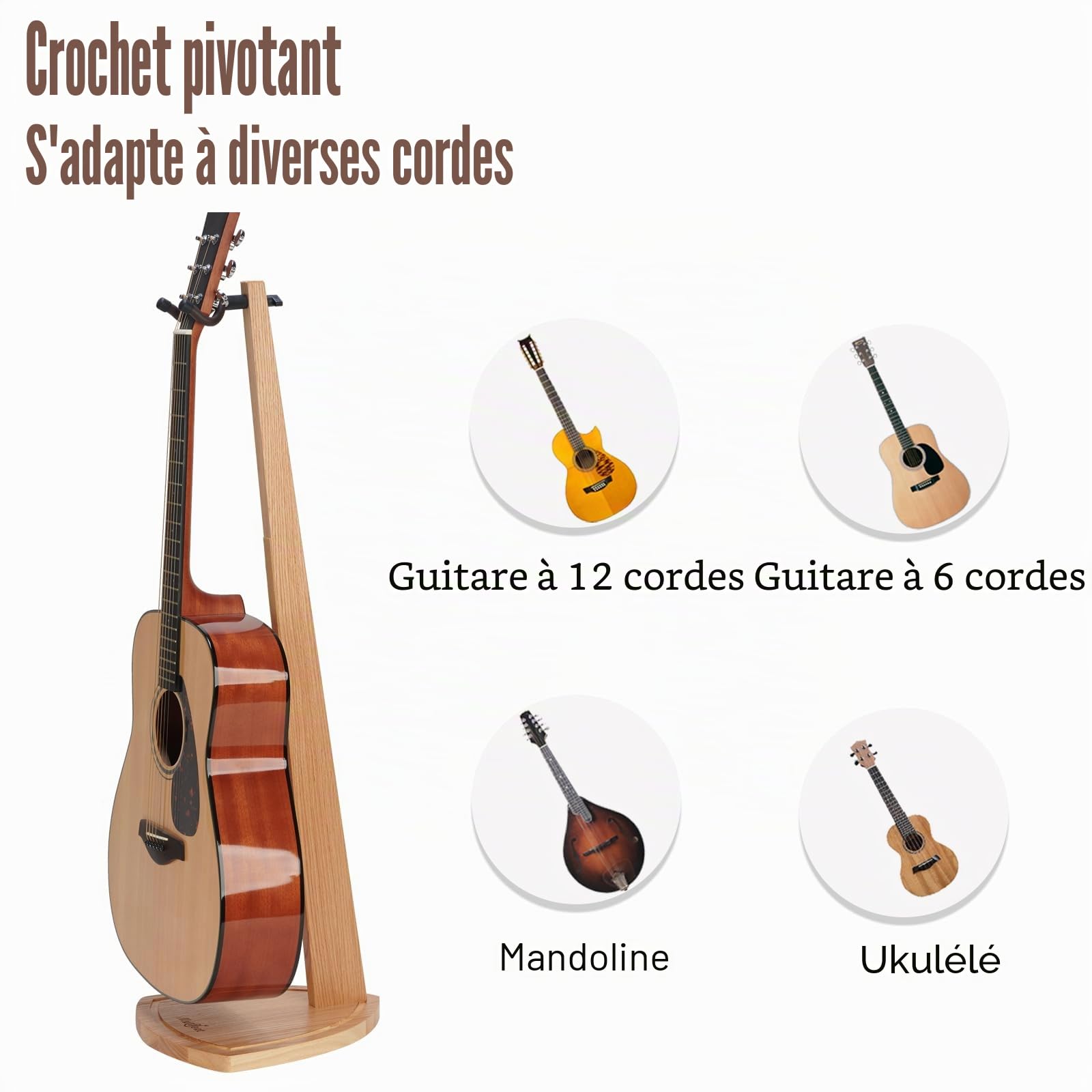 Support et Guitare : Stand Guitare Bois de Hêtre pour Acoustique et Électrique, Basse, Décoration Maison