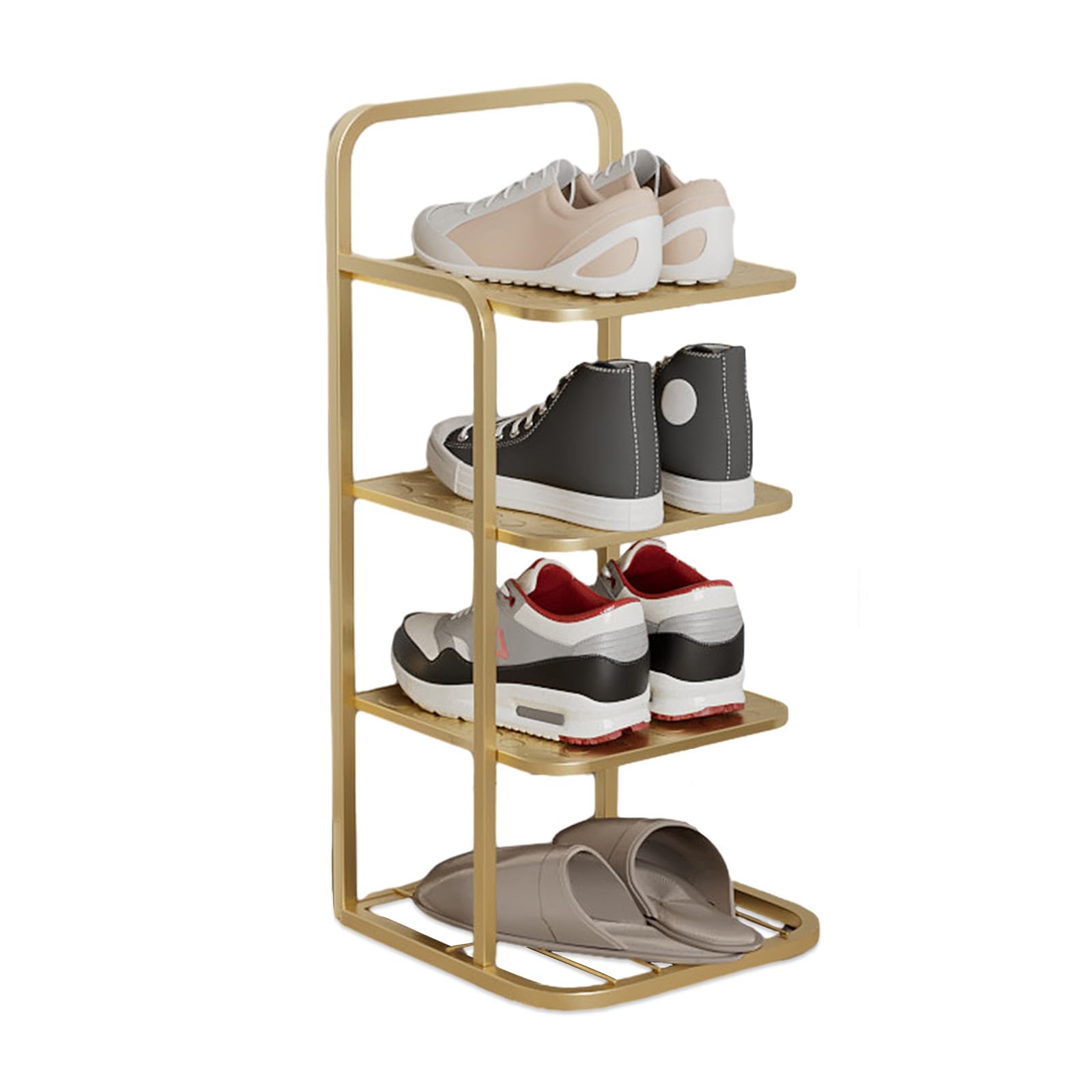 Simcat 4 Tier Steel Shoe Rack,Space Saving Shoe Storage Organizer,Easy Assembly & Strong Design Shoes Stand Shelf Organiser for Closet, Entryway,Hallway,Living Room,Bedroom Champagne Gold