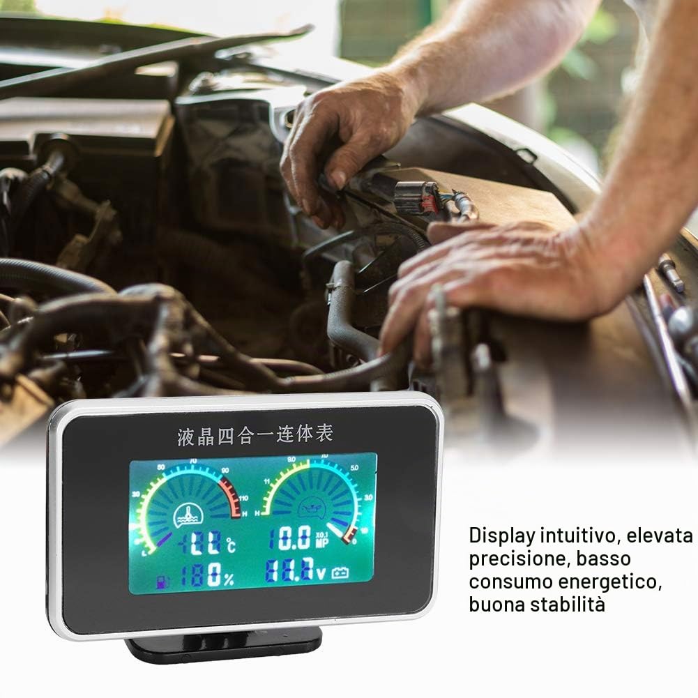 Display Digitale Auto 4in1 Voltmetro Carburante Temperatura DC 9V-36V per Monitoraggio Veicoli
